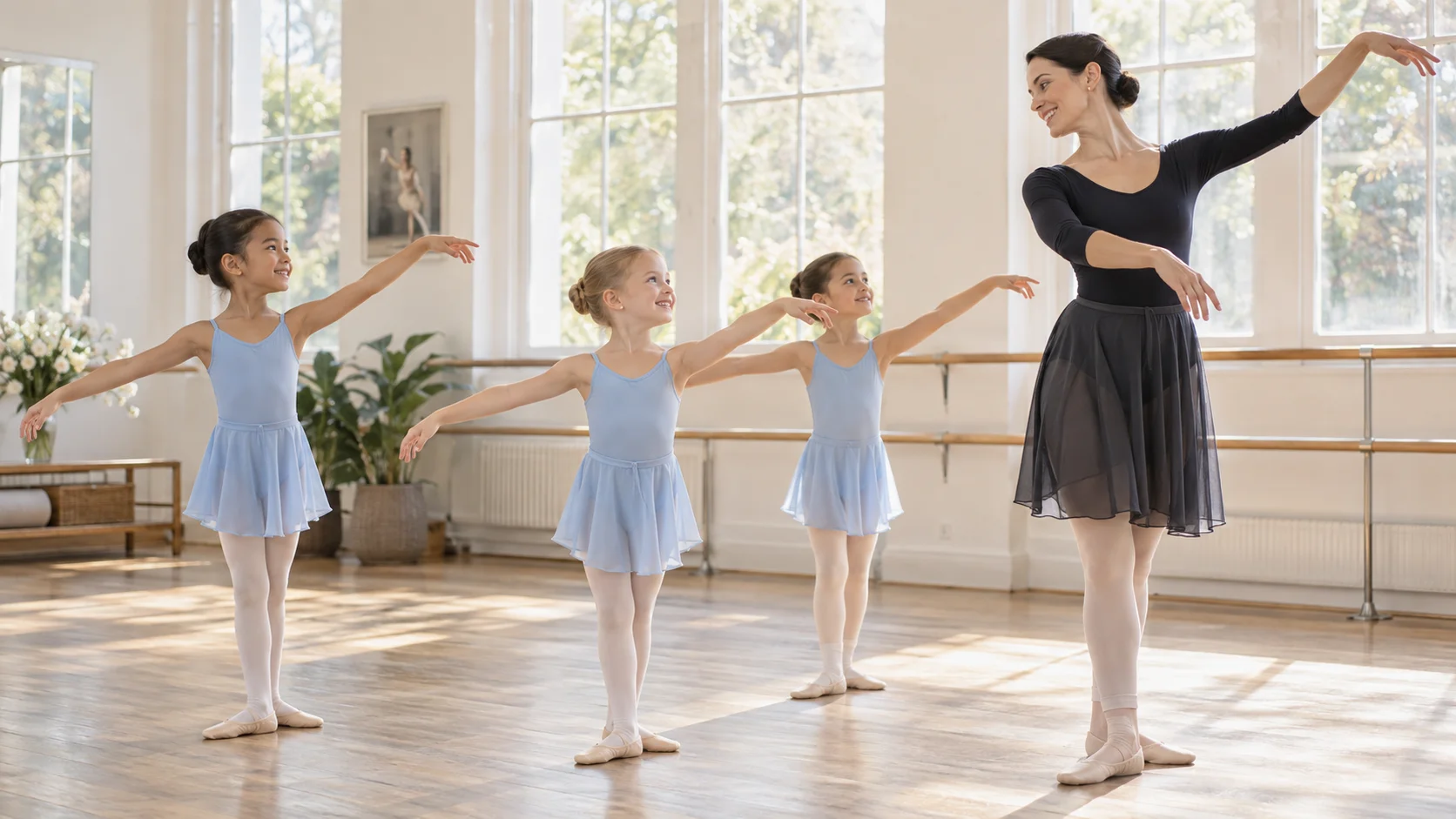 An imagined teacher introducing young children to ballet
