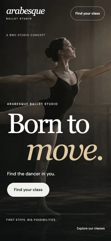 Arabesque Ballet Studio website design by BWC