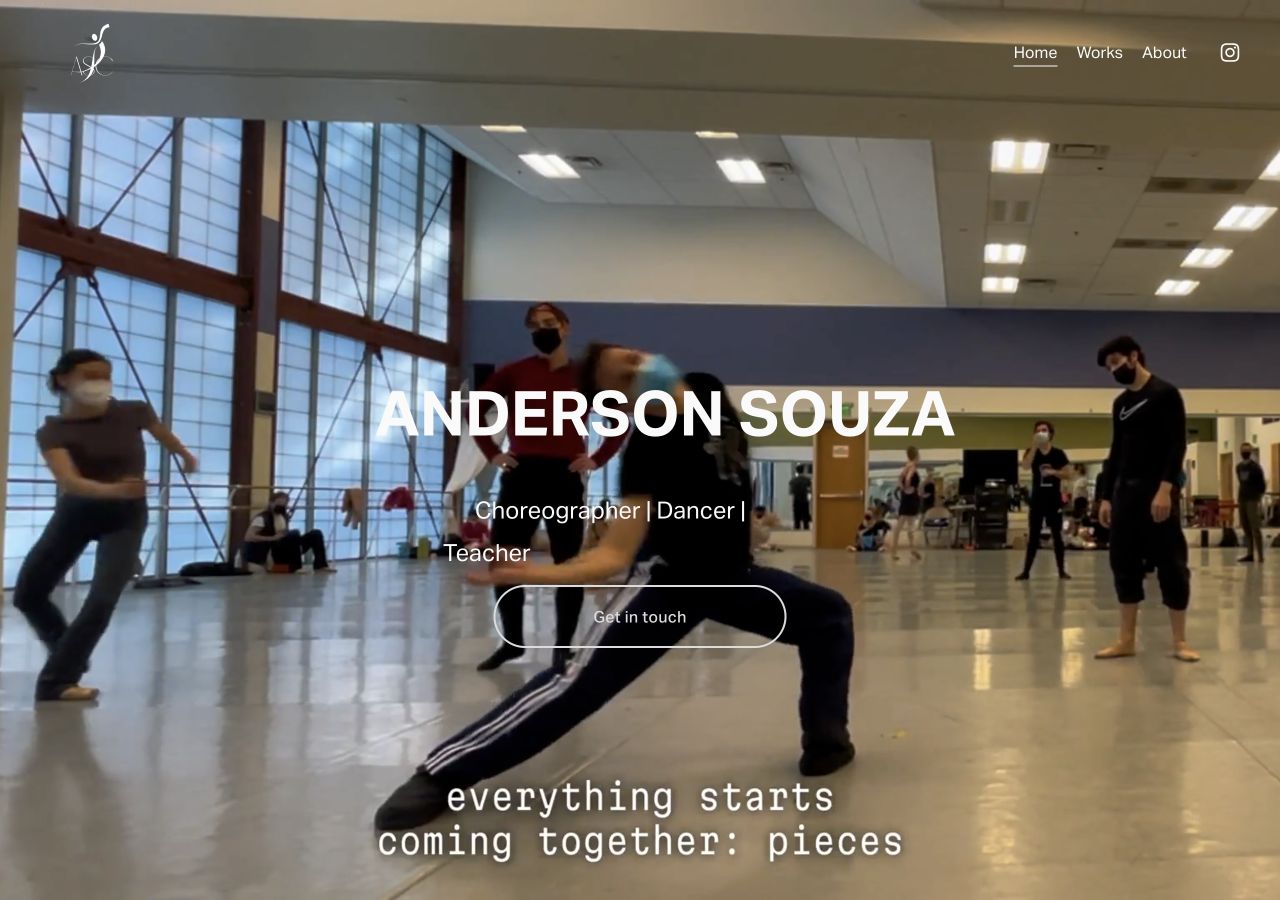Souza Ballet homepage: Anderson Souza, choreographer, dancer and teacher, over a film of his work.